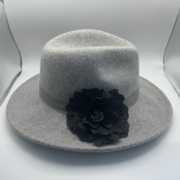 Tart 100 Percent Wool Gray Wide-Brim Fedora Hat w Removable Black Flower One Sz main image 7